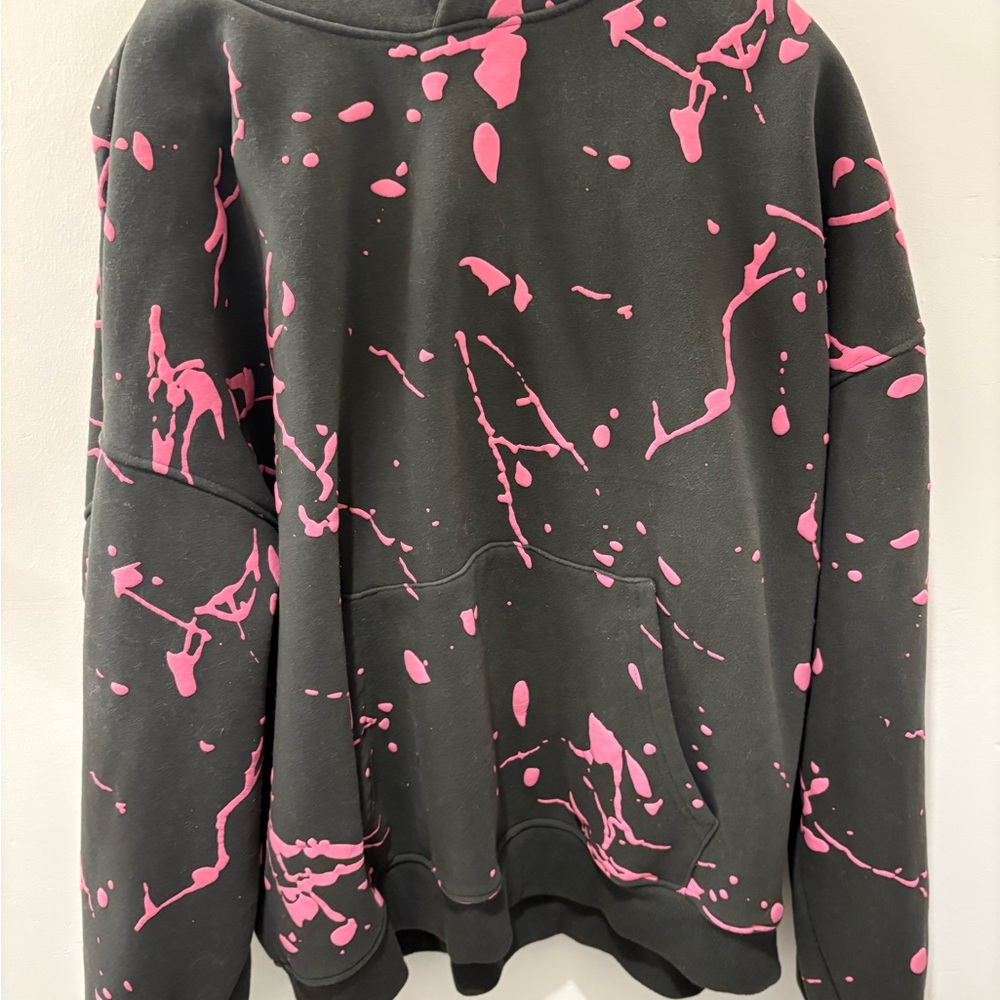 Fashion Nova Black and Pink Splatter Hoodie